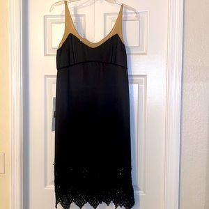LAUNDRY BY DESIGN BLACK BEIGE SEQUIN SILK SLIP COCKTAIL DRESS SZ 6